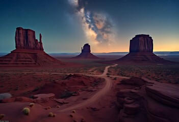 Monument Valley's Cosmic Night: Buttes Under Milky Way Splendor