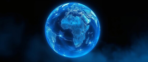 Glowing earth rotating in space showing africa and europe