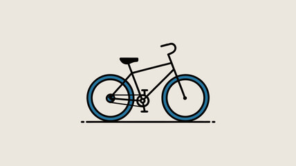 Fototapeta premium A minimalist graphic illustration of a classic bicycle with blue tires against a plain, light-colored background.