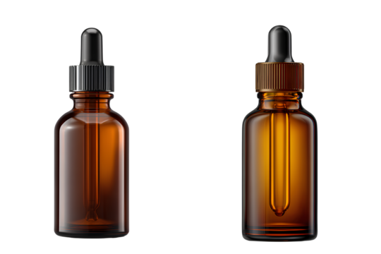 Two sustainable, dark amber glass dropper bottle,
