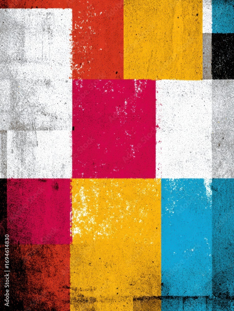 Poster colorful abstract geometric patterns with a vintage texture create a vibrant and artistic compositio