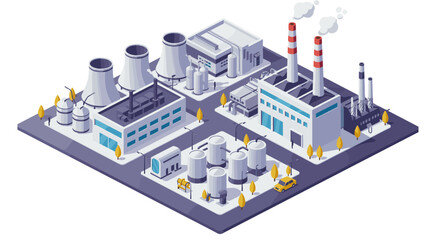 Obraz premium Isometric industrial landscape with factories and cooling towers