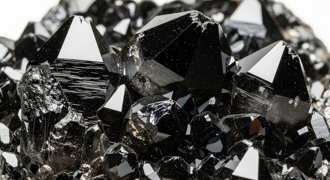 Black quartz crystals cluster
