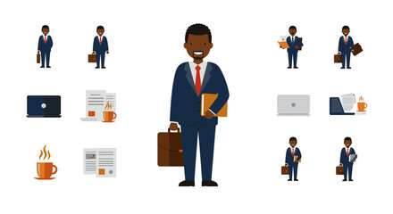 Business professional icons set featuring diverse office activities and tools