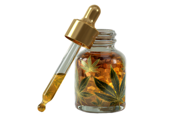 cannabis oil in a bottle with a dropper featuring a tessellated design, transparent background png file