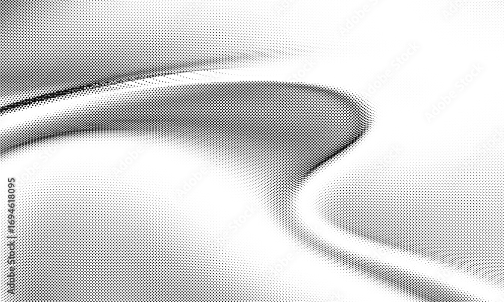 Poster Light gradient halftone dots grunge wide background. Abstract halftone monochrome dotted overlay vector pattern.