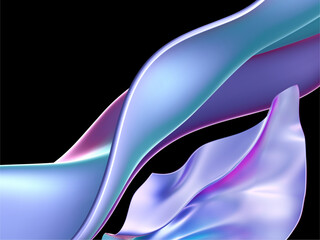 transparent streaks 3d glass holographic with speed motion effect. Dynamic blue pink background with gradient curve wave shapes, crystal light hologram energy. Abstract wallpaper blue wave