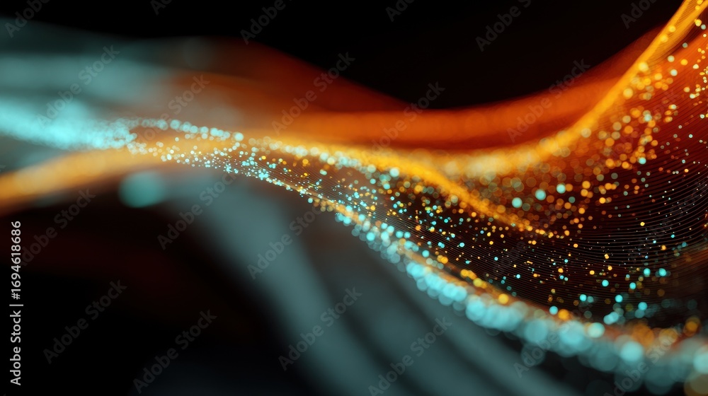 Aufkleber abstract futuristic technology background with flowing data particles and glowing digital network co