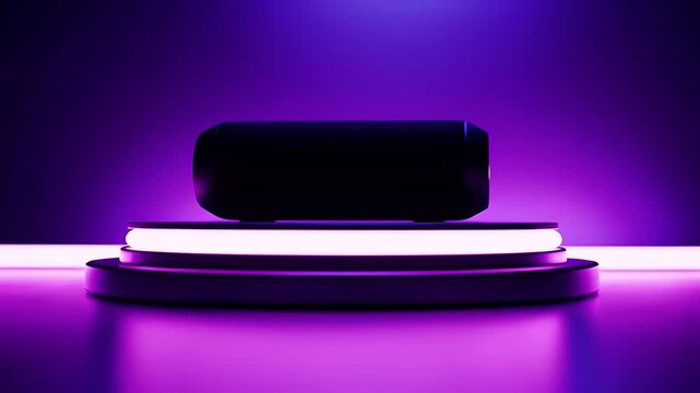 Black Cylinder Speaker on Purple Neon Stage