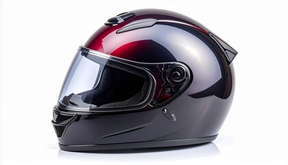 Protective motorcycle helmet with glossy finish secure safety gear isolated on white background
