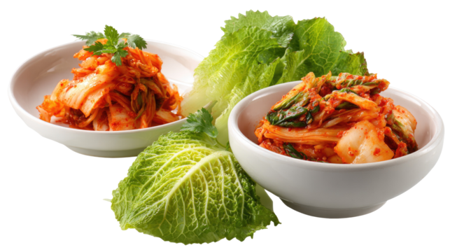 Set of Kimchi traditional Banchan Korean side dish fermented on transparent background