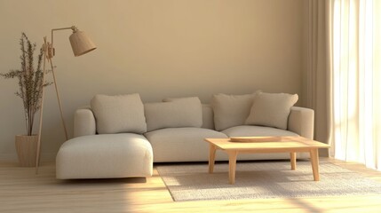 Modern beige living room interior