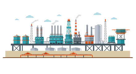 Obraz premium Industrial factory skyline with modern pipelines and smokestacks