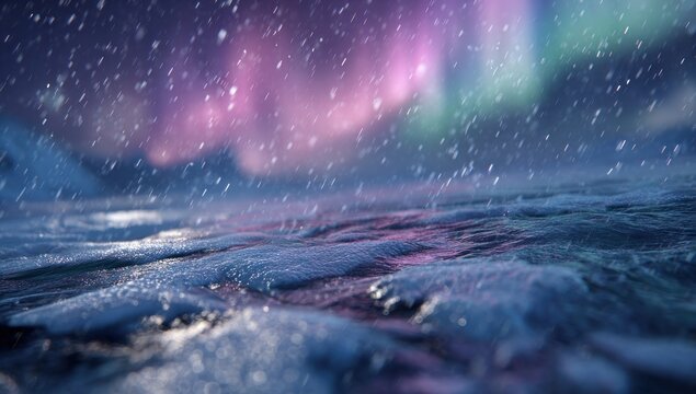 Winter wonderland scene with aurora borealis