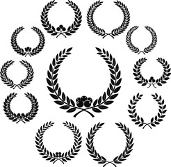 Create Set black silhouette circular laurel. Laurel wreath icon set victor art.