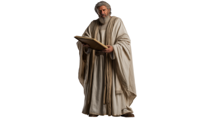 Zechariah full body on transparent background, Old Testament prophet in priestly robe, biblical figure PNG isolated for Christian faith and scripture themes.