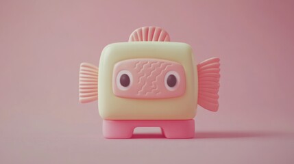 Cute, pastel-toned, 3D fish toy on a pink background