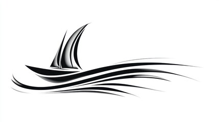 Stylized silhouette of a sailing vessel on stylized water waves