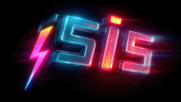 Neon-lit, 3D text "SIS" with lightning bolt