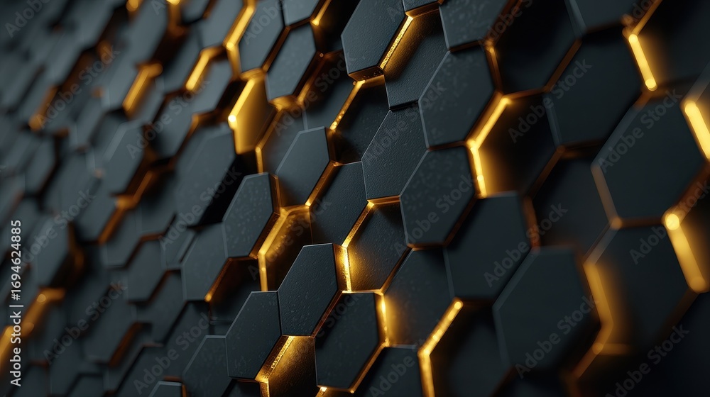 Aufkleber abstract futuristic technology background with a dark hexagonal grid pattern and glowing golden ener