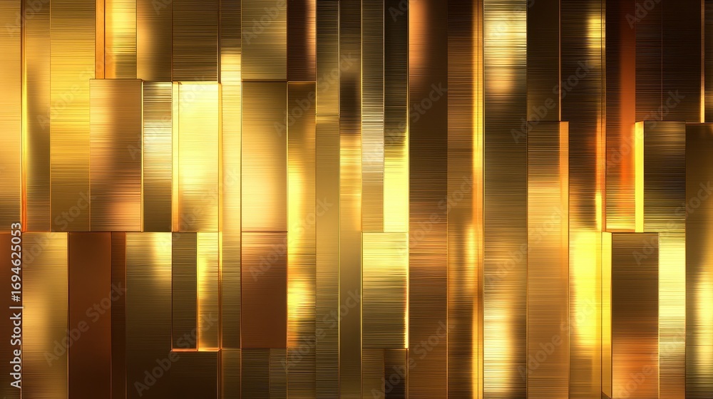 Aufkleber abstract golden metallic background with geometric panels and shiny reflective texture for luxury de