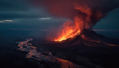 Volcanic eruption viewed from high above