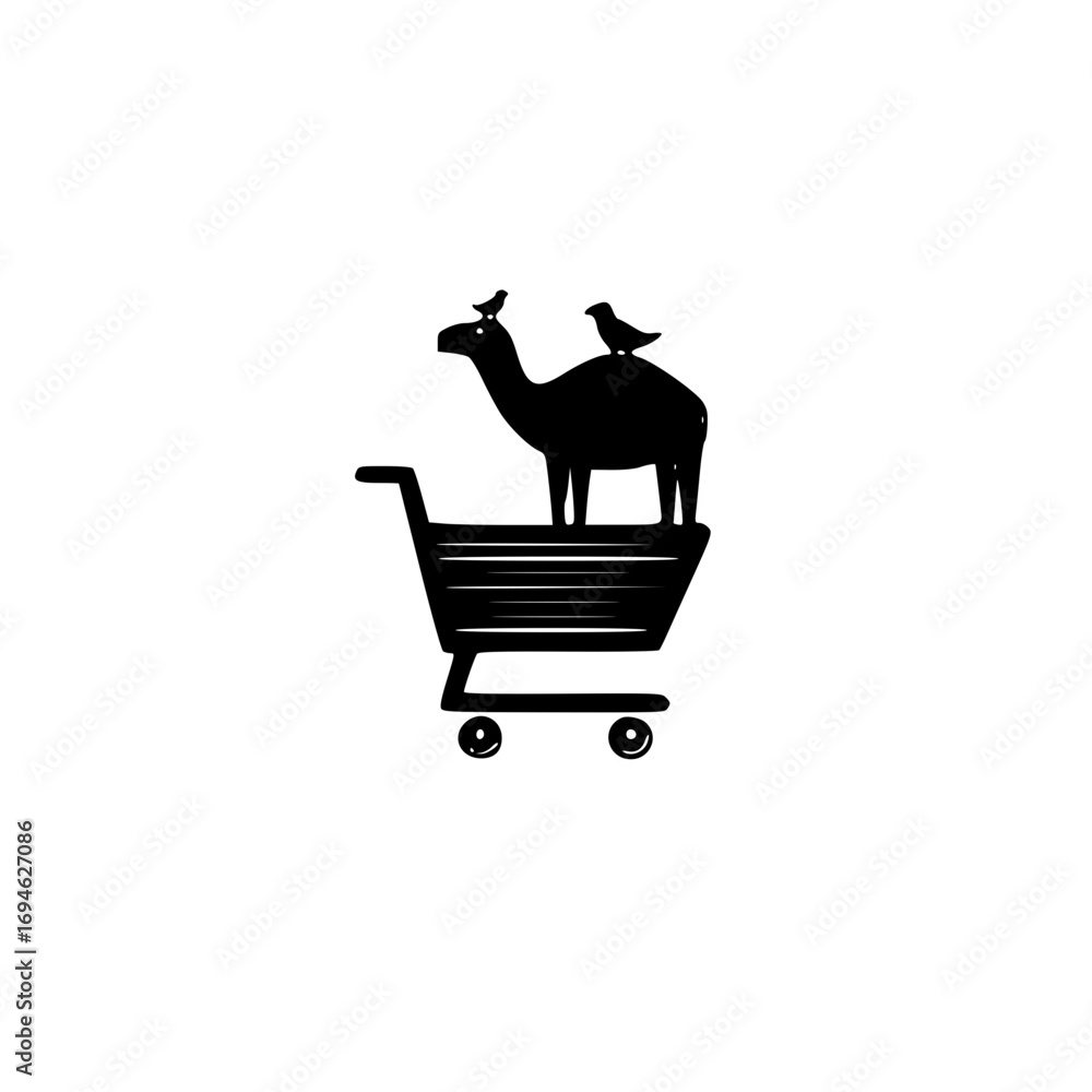 Poster shopping cart with camel icon vector for retail store and global ecommerce platform graphics