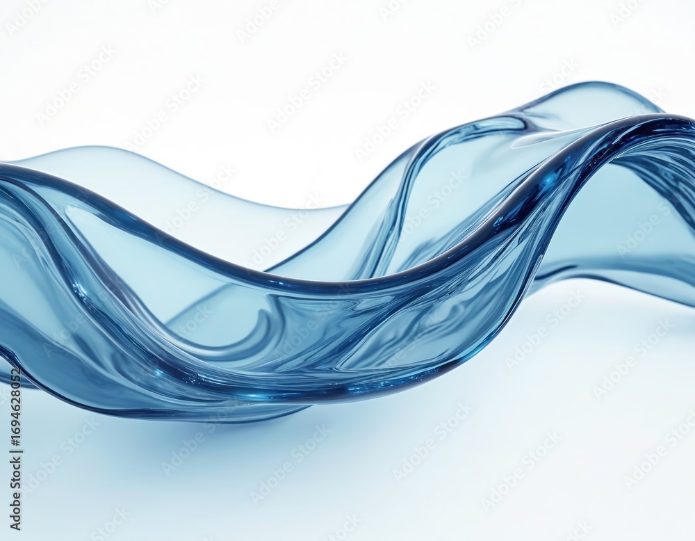 Aufkleber abstract 3d glass shape resembling a fluid wave in blue hues. its glossy, transparent surface featur