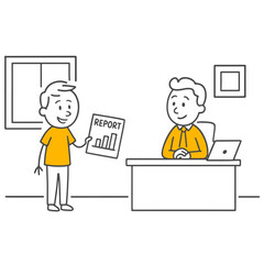 Stick figures. Stick figure illustration of an office scene with an employee presenting a report and a manager sitting at a desk.