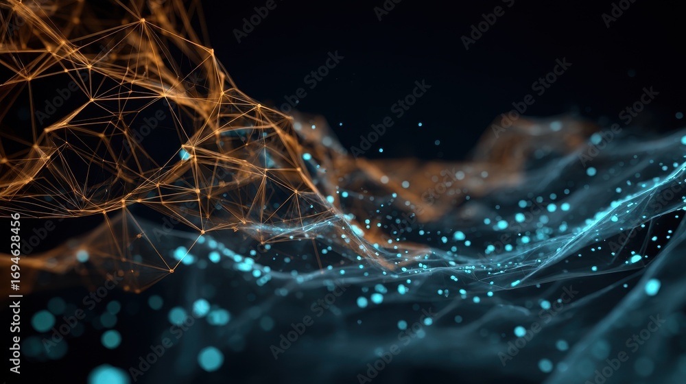 Aufkleber abstract futuristic technology background with a glowing orange plexus network and flowing blue data