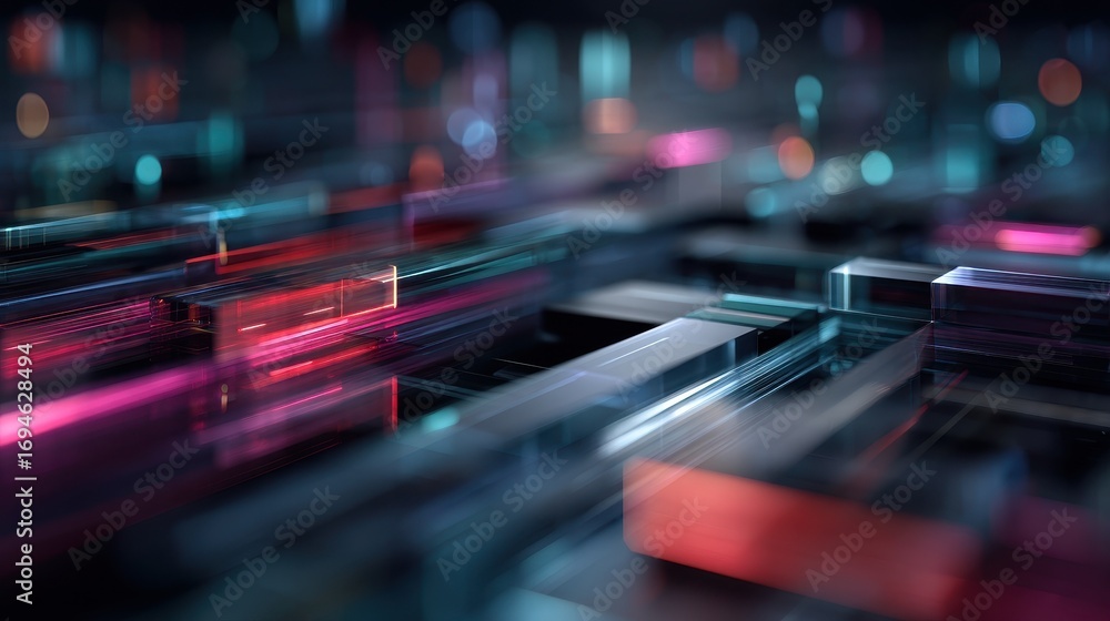 Poster abstract futuristic technology background with glowing neon light streaks and motion blur effect on 