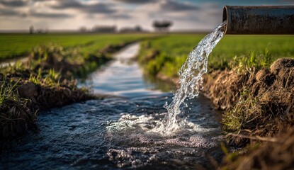 Water flowing from pipe into a canal