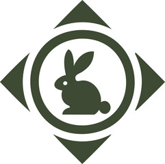 Rabbit Silhouette In Circular Frame With Diamond Accents Minimal Vector Design