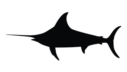 Isolated black marlin fish silhouette vector illustration for fishing logo and ocean life art