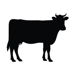 Isolated black cow silhouette vector illustration for farm animal dairy product design and art projects