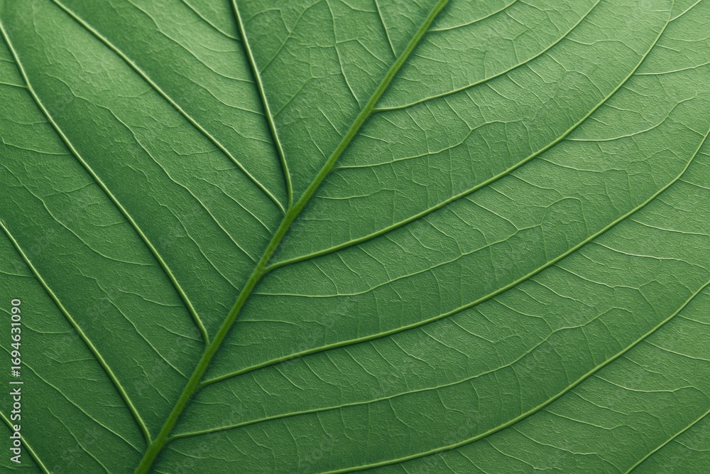 Poster close-up of green leaf texture showing natural veins and patterns in high detail on a bright backgro