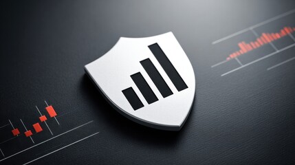 Shielded Analytics: Bar Graph Icon on Corporate Dashboard Background for Cybersecurity and Data Protection with Copy Space