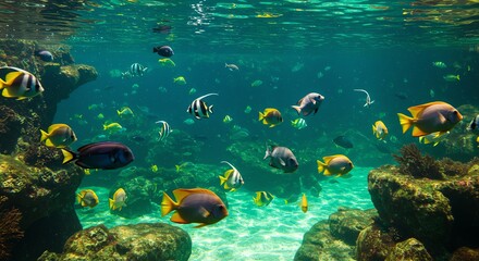 Fototapeta premium Coral reef with diverse tropical fish