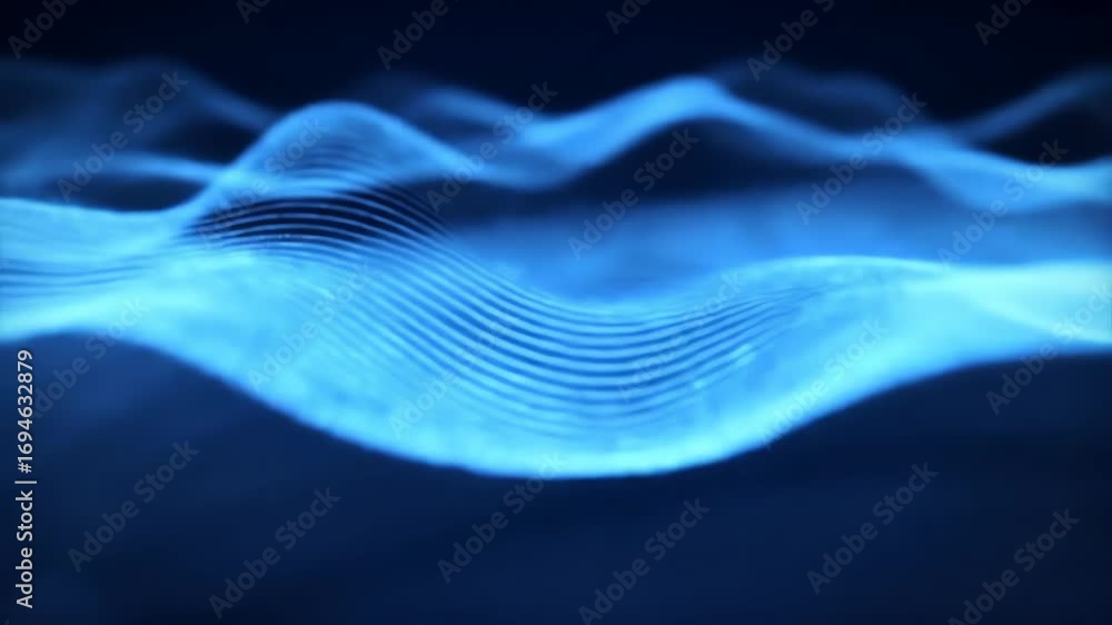 Poster close-up of colored illustrative waves in a dark blue gradient background with a shallow depth of fi