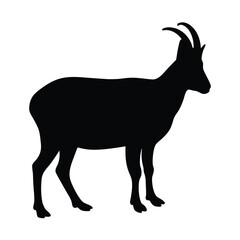 Black silhouette of an alpine ibex vector illustration mountain goat wildlife animal horned mammal art