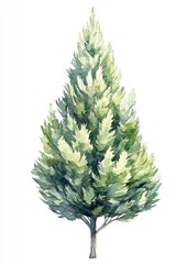 Fototapeta premium Green Thuja tree art illustration watercolor.