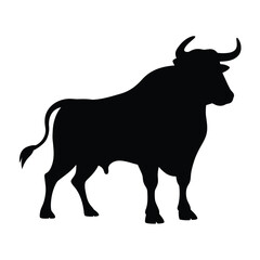 Black bull silhouette vector illustration for taurus zodiac sign and spanish bullfighting designs and art