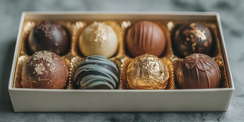 Luxury chocolate box with gold-wrapped assorted chocolates in elegant packaging, ideal for gifting, celebrations, and premium branding contexts