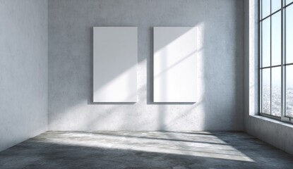 Obraz premium Two blank canvases in a modern loft-style room