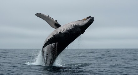 Fototapeta premium Humpback whale breaching ocean water