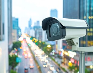 Surveillance camera overlooking city traffic