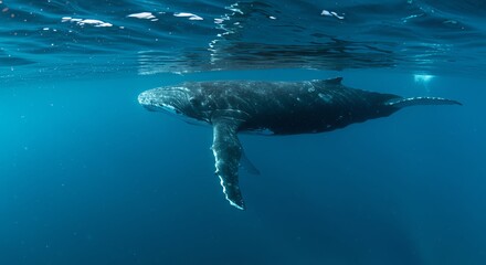 Fototapeta premium Humpback whale swimming underwater in ocean