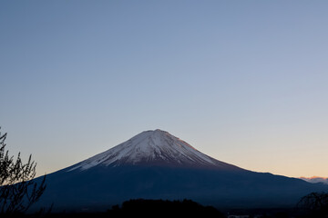 View of Close up landscape fuji mountain in winter at Lake Kawaguchi