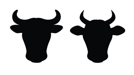 Cow head silhouette vector illustration farm animal livestock cattle bovine mammal agriculture ranching