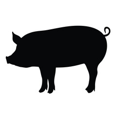 Black pig silhouette vector illustration farm animal swine livestock pork agriculture design element graphic art